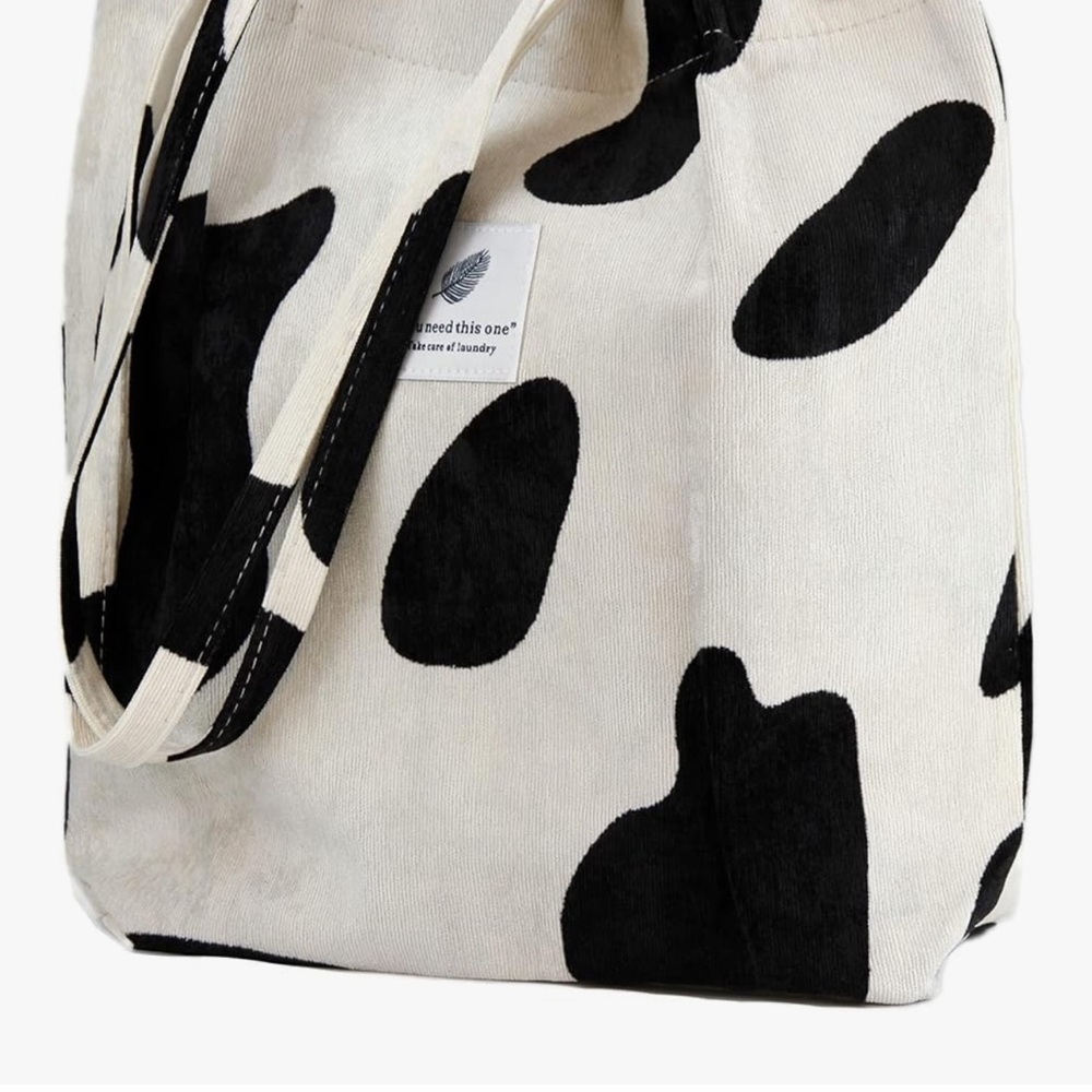 Cow print corduroy tote bag